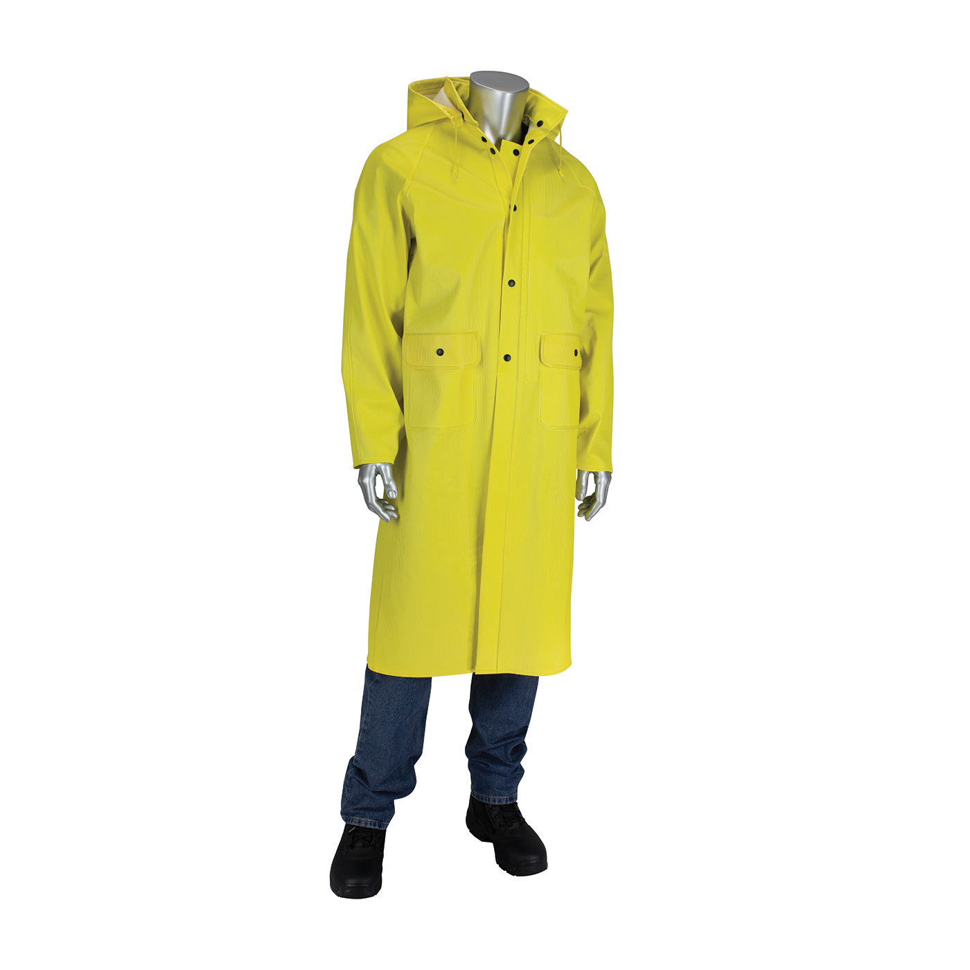 PIP Flex™ Yellow 0.65mm Ribbed 48 PVC/Polyester Hooded Rain Coat