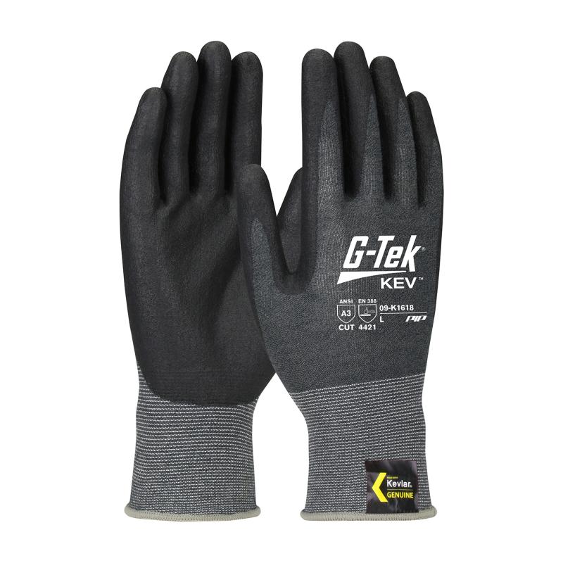 PIP G-Tek® KEV™ Gray/Black 18 Gauge Seamless Knit Nitrile Coated Foam Grip Engineered Yarn/Kevlar Gloves - A3