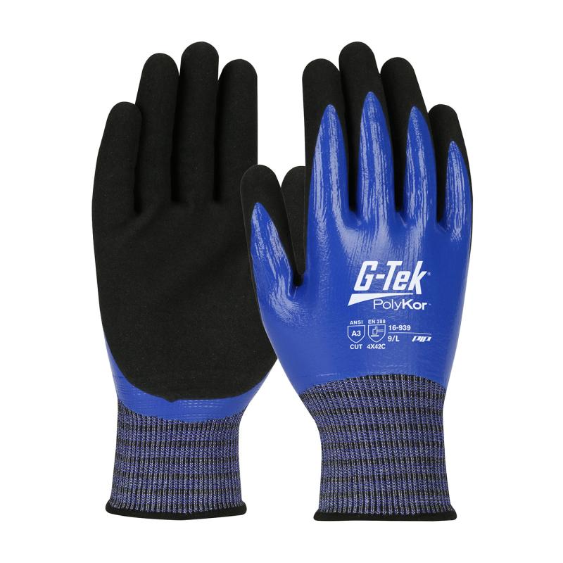 PIP® G-Tek® PolyKor® X7™ 18G Blue A3 Double-Dipped Nitrile Coated MicroSurface Grip Gloves - Touchscreen Compatible