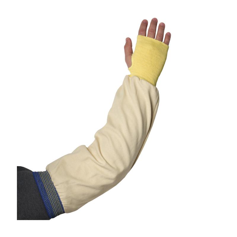 PIP Kut Gard® 22 Yellow A1 Single Ply Cotton/Kevlar Blended Sleeve - Blue/Gold Elastic End & Thumb Hole