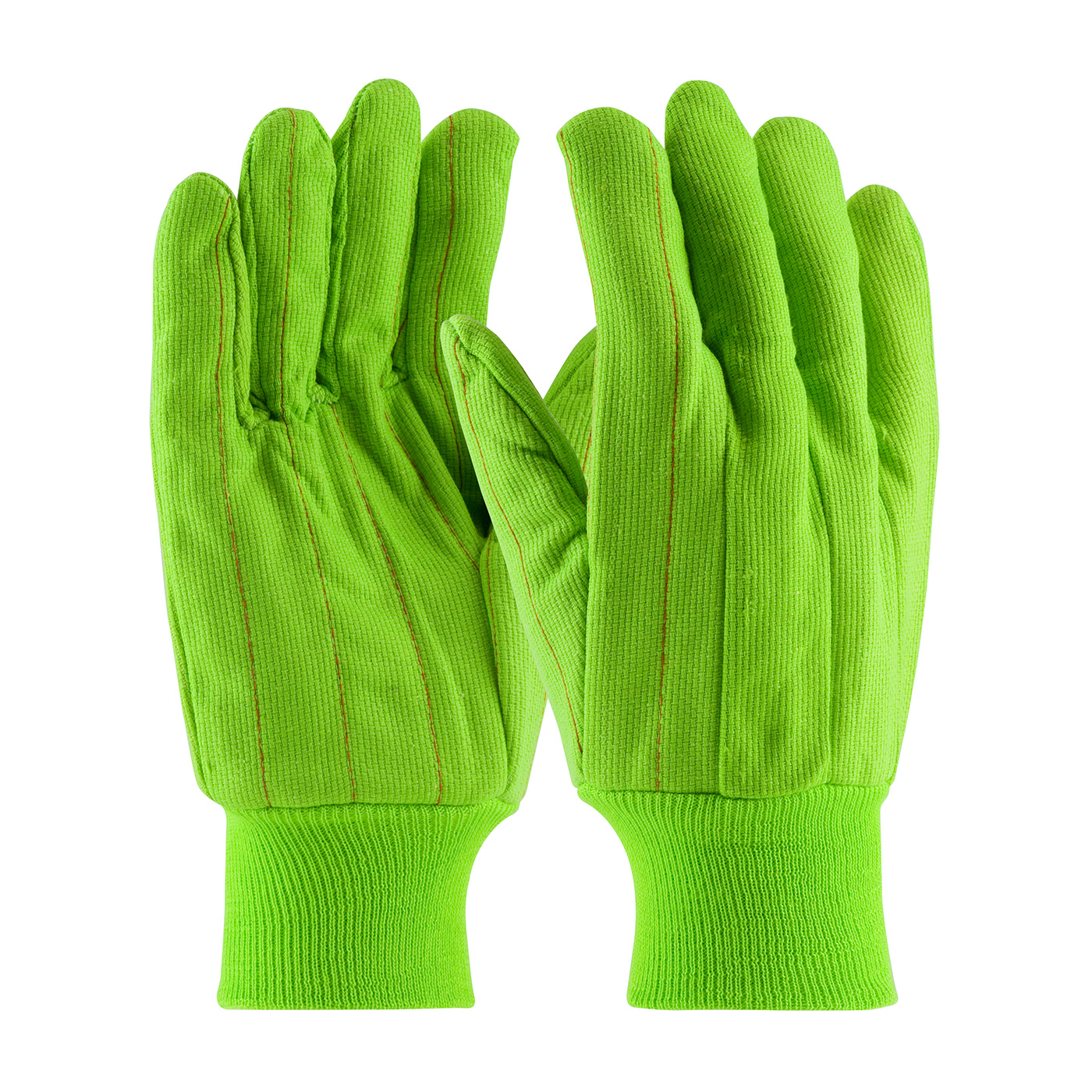PIP Men's Hi-Vis Green 18oz. Nap-in Finish Double Palm Cotton/Polyester Canvas Gloves - Knit Wrist