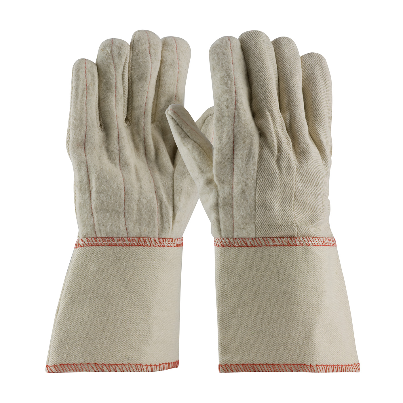 PIP Men's Natural 18oz. Nap-out Finish Double Palm Cotton Canvas Gloves - Gauntlet Cuff