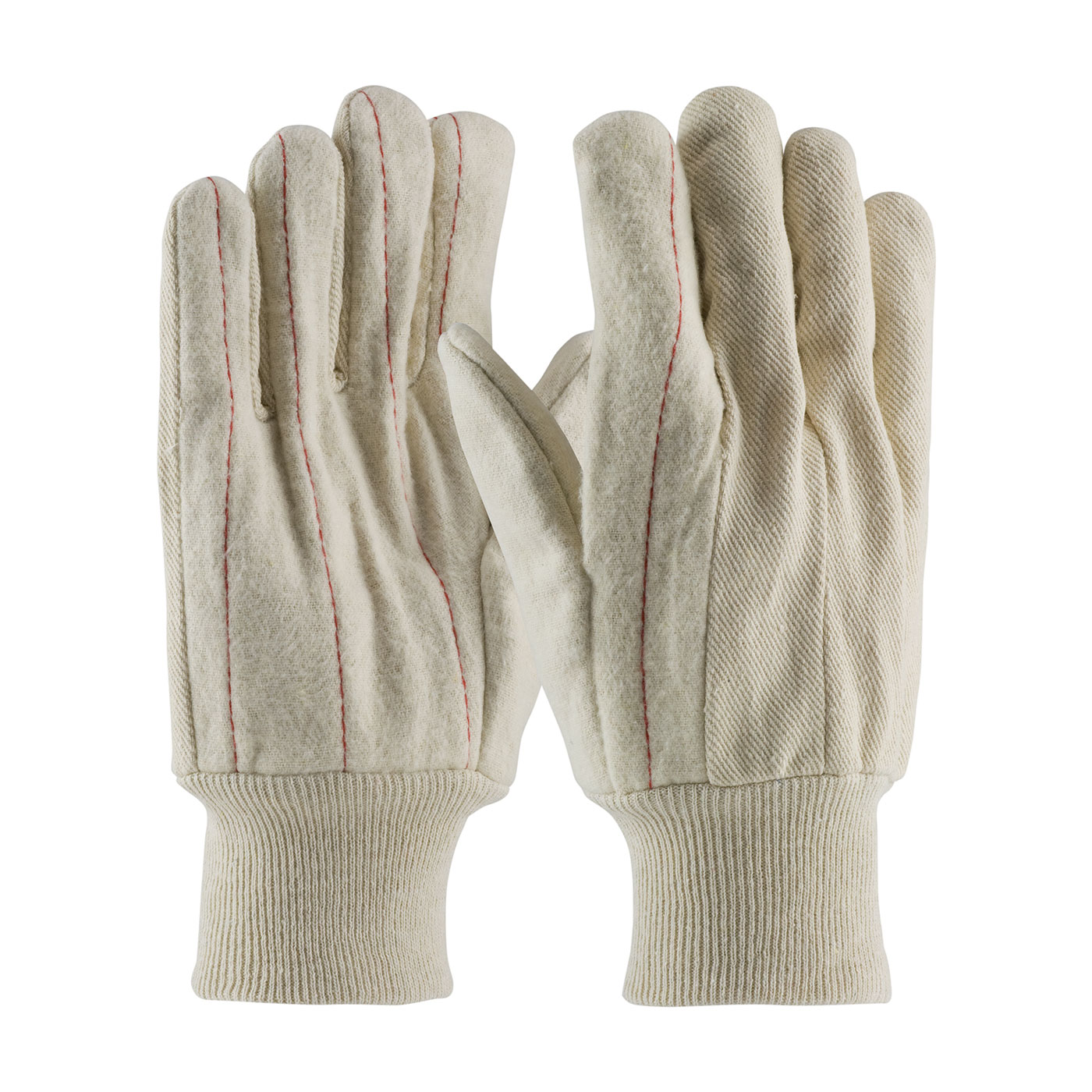 PIP Men's Natural 18oz. Nap-out Finish Double Palm Cotton Canvas Gloves - Knit Wrist