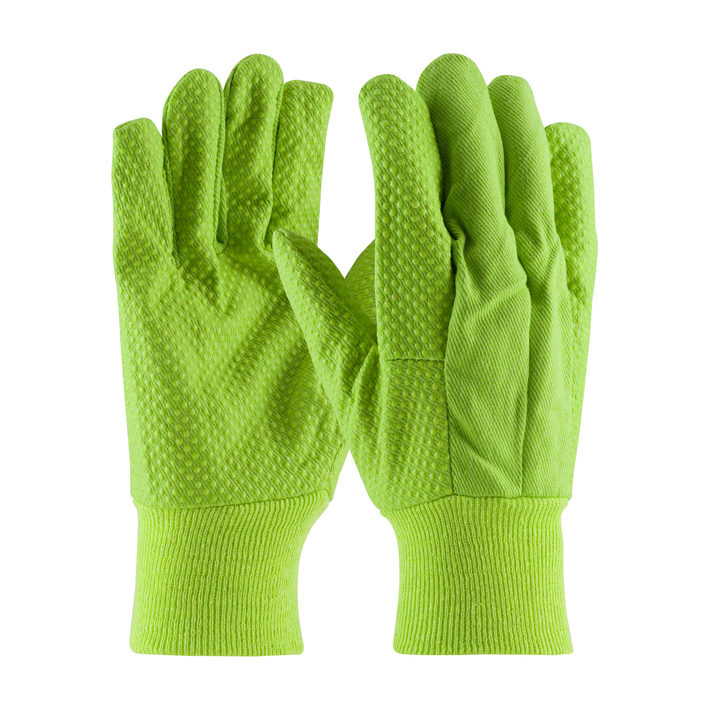 PIP Men's Premium Grade Hi-Vis Green 10 oz. PVC Dot Grip Cotton Canvas Gloves
