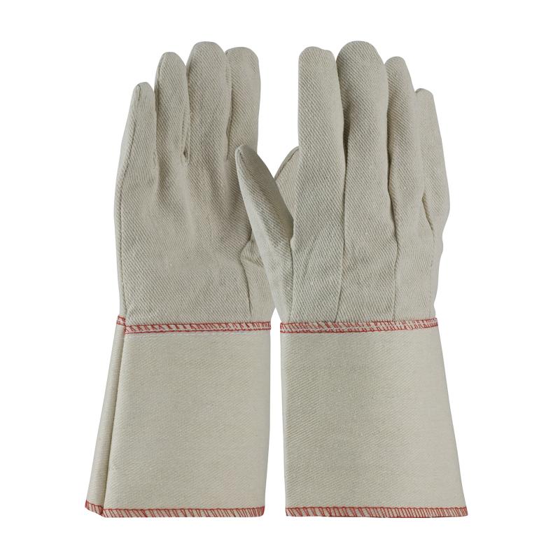 PIP Men's Premium Grade Natural 10 oz. Cotton Canvas Single Palm Gloves - Starched Gauntlet Cuff