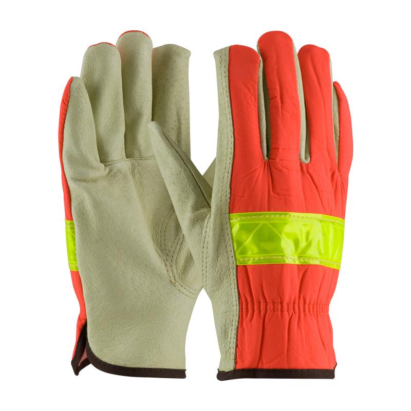 PIP Top Grain Hi-Vis Orange Nylon Back Pigskin Leather Palm Drivers Gloves