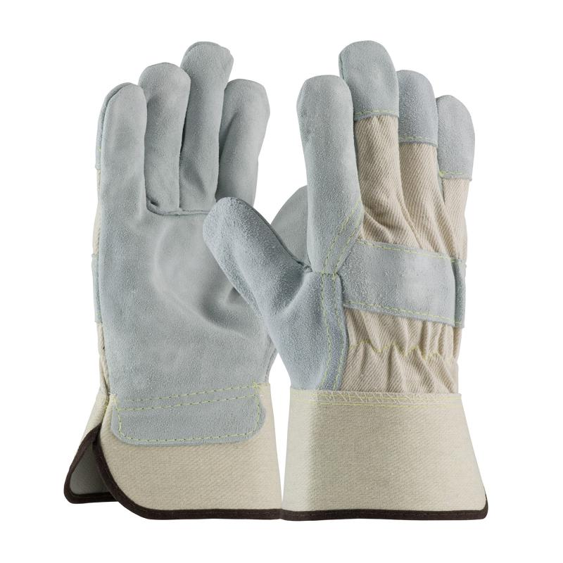 PIP White Heavy Split Cowhide Canvas Back & Kevlar Stitched Leather Palm Gloves - Rubberized Safety Cuff
