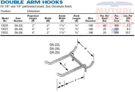 Regular Duty Double Arm Zinc Plated Steel Peg Board Hooks