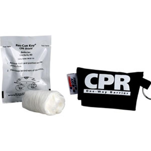 Res-Cue Key CPR Face Shield w/ 1-Way Valve & Black Nylon Pouch