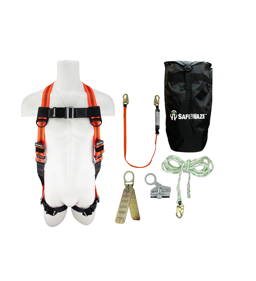 SafeWaze V-Line Roofer's Fall Protection Kit w/ Dual Rope Grab in Backpack
