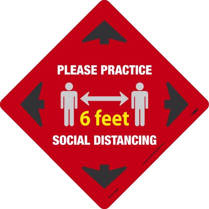 SOCIAL DISTANCING WALK ON FLOOR SIGN, RED