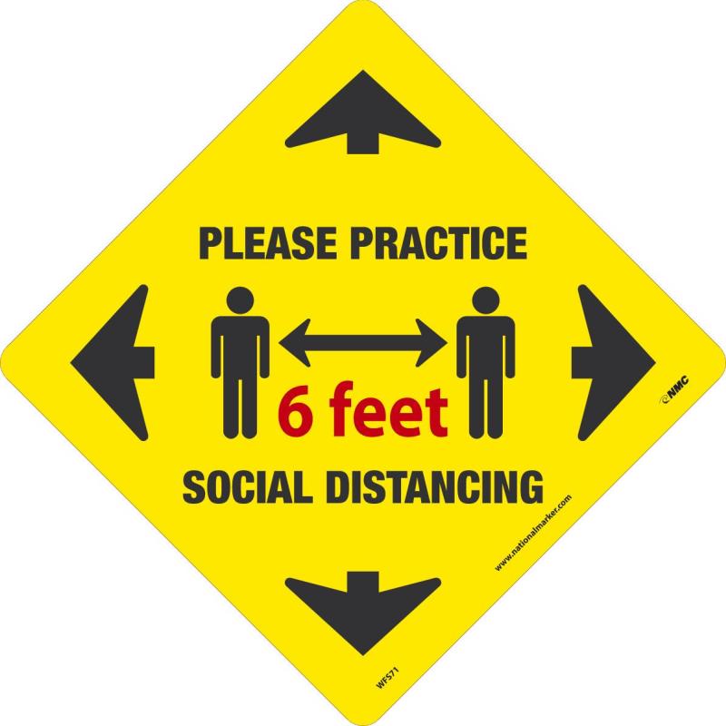 SOCIAL DISTANCING WALK ON FLOOR SIGN, YELLOW