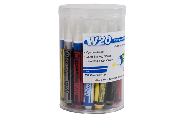 U-Mark W20 Water Based Paint Marker- 6 Pack Color  Assort.: 1ea. Gry, Slv,  Pk, Vio, Gld, Dk Gr