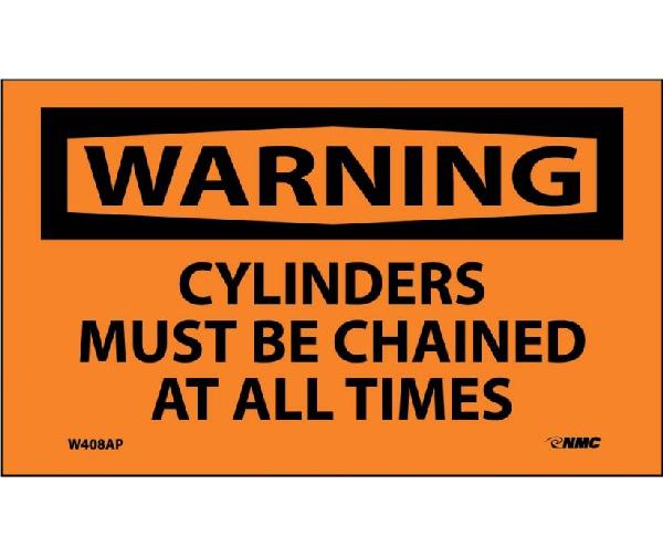 WARNING CYLINDERS MUST BE CHAINED AT ALL TIMES LABEL