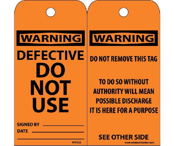 WARNING DEFECTIVE DO NOT USE TAG