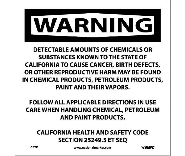WARNING DETECTABLE AMOUNTS OF CHEMICALS CALIFORNIA  PROPOSITION 75