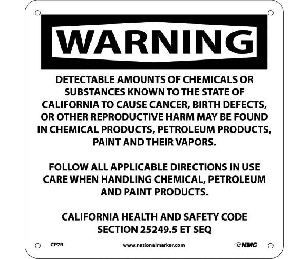 WARNING DETECTABLE AMOUNTS OF CHEMICALS CALIFORNIA  PROPOSITION 75