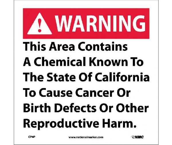 WARNING THIS AREA CONTAINS A CHEMICAL CALIFORNIA  PROPOSITION 72
