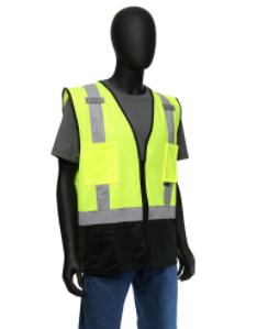 West Chester 2X-Large Lime/Black Bottom Class 2 Surveyor Vest With Zipper Front, 100% Polyester