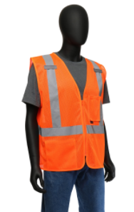 West Chester 4X-Large Orange Class 2 Standard Vest With Zipper Front, 100% Polyester