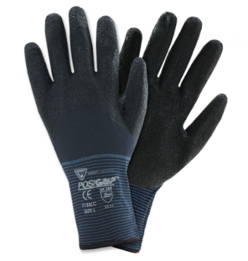 West Chester Black Crinkle Latex 3/4 Coated Blue Nylon Gloves