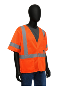 West Chester Medium Orange 100% Polyester Class 3 Economy Vest With Hook & Loop Front