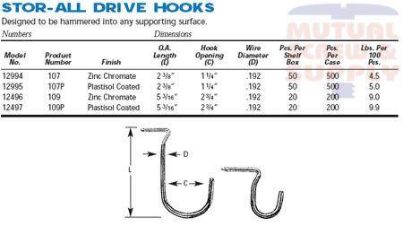 Zinc Plated Steel Drive Stor-All Hooks